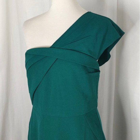 Ann Taylor Dress Green 6 One Shoulder Sheath Party Holidays - Picture 9 of 13